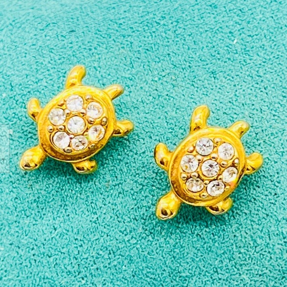 Avon Jewelry - Vintage “Avon Precious Turtle Earrings” 1992 Gold Plated Rhinestone